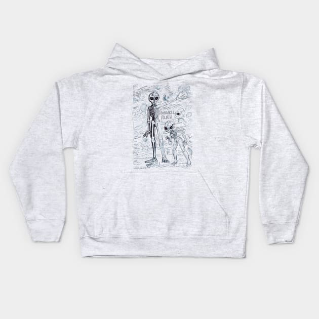 Tall Gray Aliens Kids Hoodie by Ballyraven